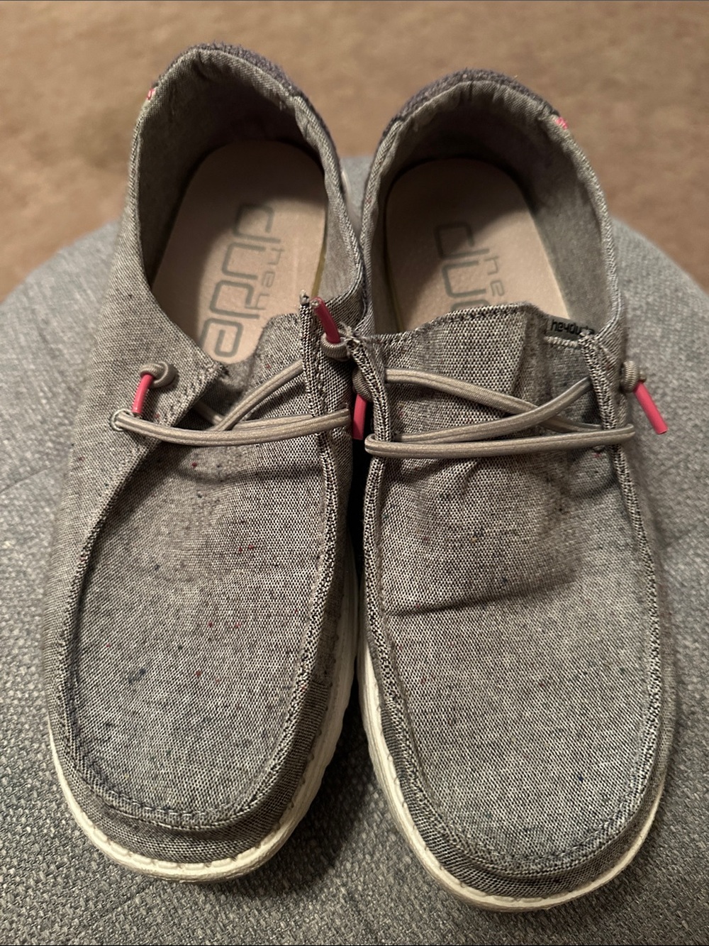Hey Dude Women’s Grey Canvas Slip-On Flats with Pink Accents